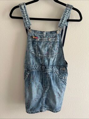 Polo Ralph Lauren Girls Size 8 Denim Overall Dress Paint SplatterY2KStyle Jumper